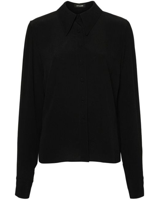 Styland Black Oversized-collar Crepe Shirt