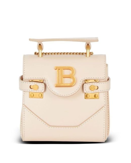 Balmain Natural Mini B-buzz 12 Leather Handbag