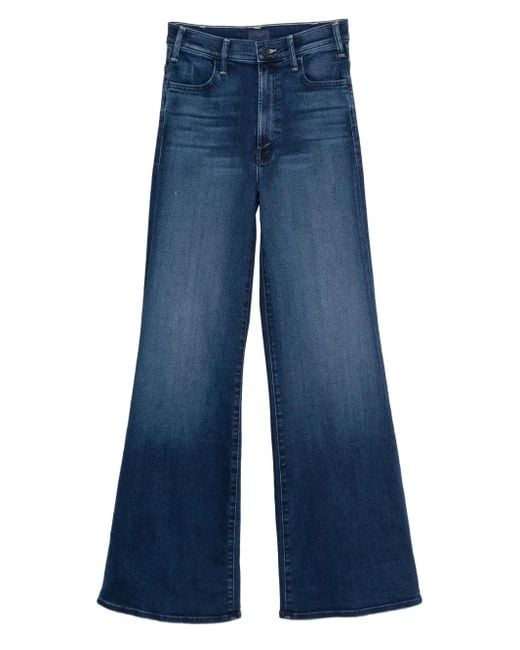 Mother Blue The Hustler Roller Sneak Wash-Effect Jeans