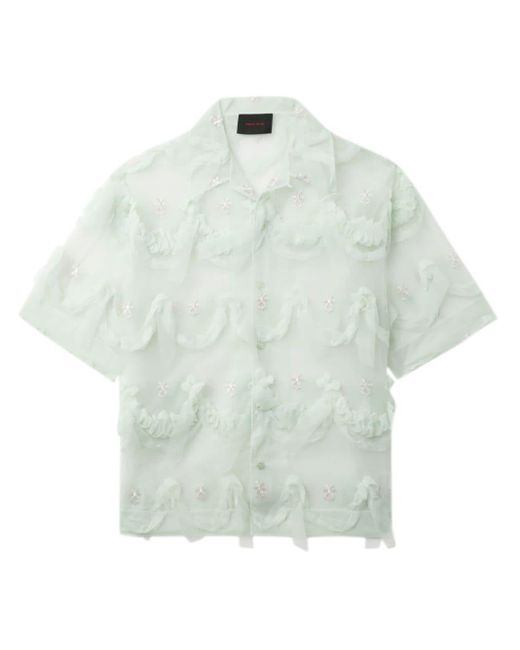 Simone Rocha Blue Floral-embroidered Tulle Shirt for men