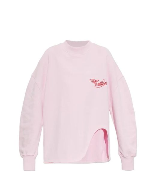 The Attico Pink Slit-Detail Logo-Embroidered T-Shirt