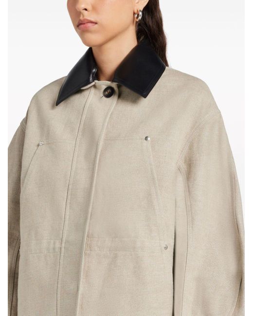 Ferragamo Natural Contrasting-collar Linen Jacket