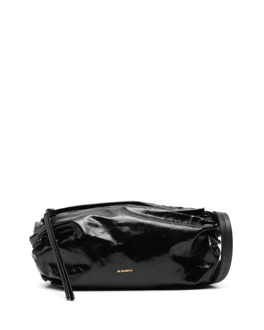 Jil Sander Black Leather Cylinder Ruched Crossbody Bag