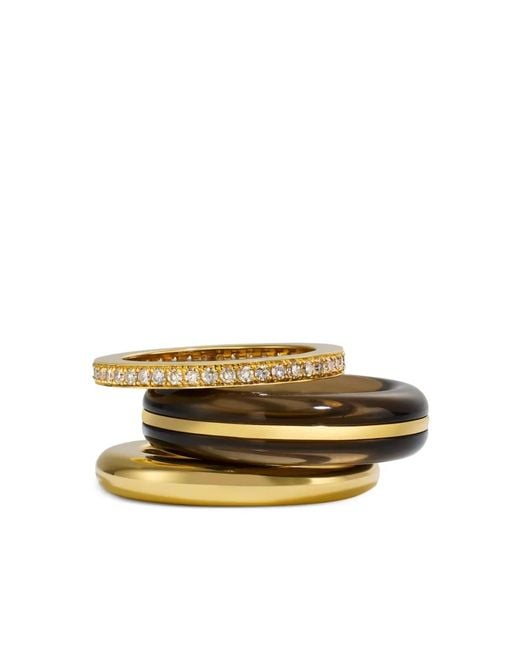 BY PARIAH Metallic 14Ct Diamond And Quartz Ring Stack