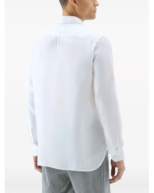 Woolrich White Classic Button-Down Linen Shirt for men