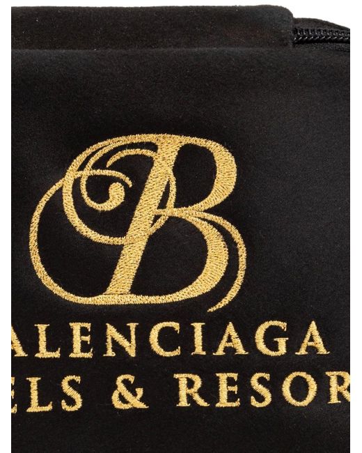 Balenciaga Black Logo-embroidered Velvet Clutch Bag for men