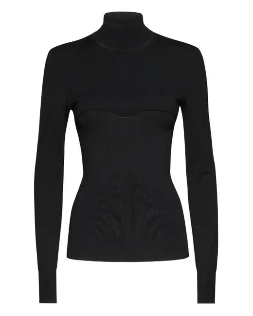 Ferragamo Black Mock-Neck Ribbed Top