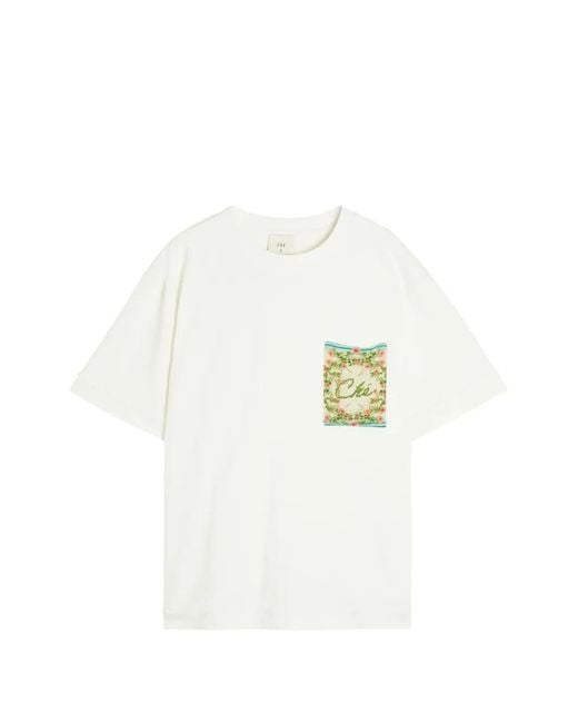 CHE White Bloom Floral-Patch T-Shirt for men