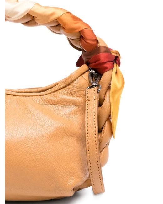 Hereu Brown Braided Handle Shoulder Bag