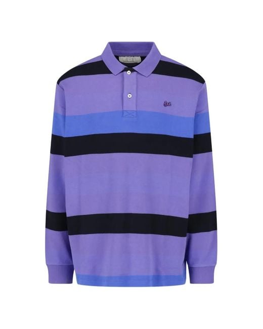 ERL Blue Striped Long-Sleeved Polo Shirt