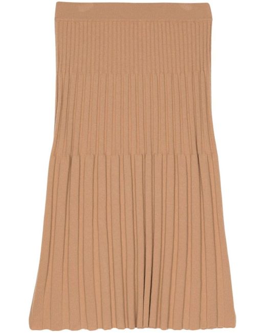 N.Peal Cashmere Brown Pleated Cashmere Midi Skirt