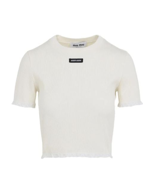 Miu Miu White Top mit Spitzeneinsätzen