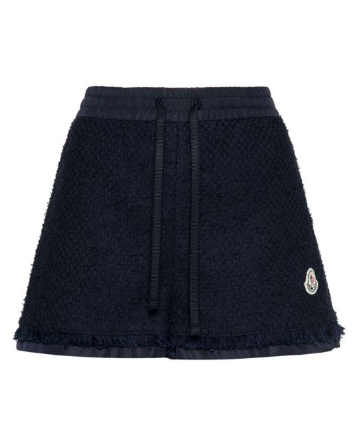 Moncler Blue Tweed-Shorts mit Logo-Patch
