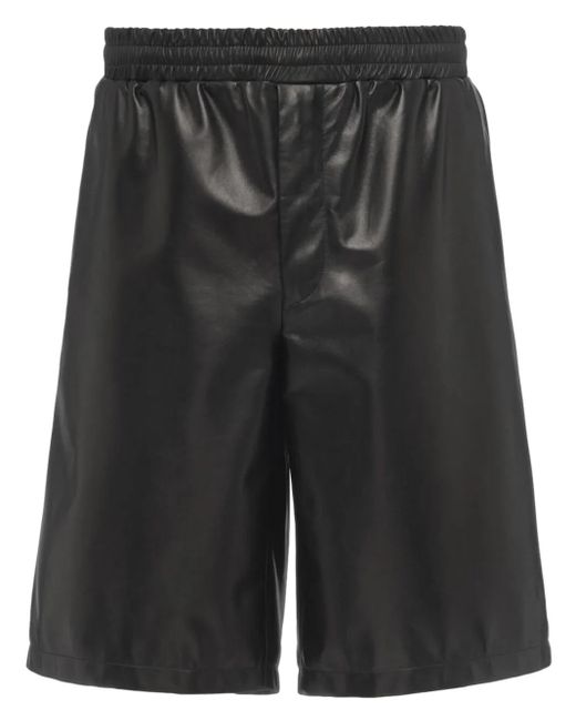 Prada Black Triangle-Logo Leather Bermuda Shorts for men