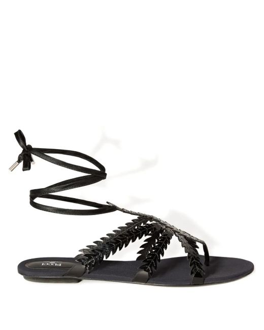 Emilio Pucci Black Feather Embellished Sandals