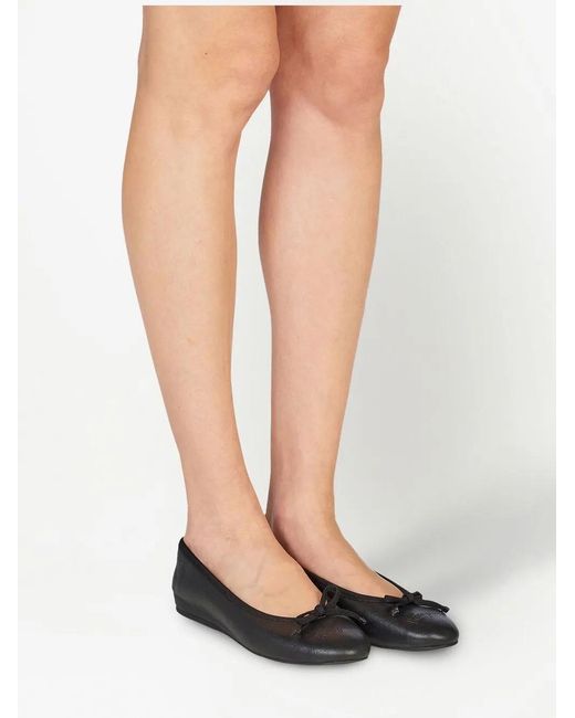 Ferragamo Black Flat Leather Ballerina Shoes