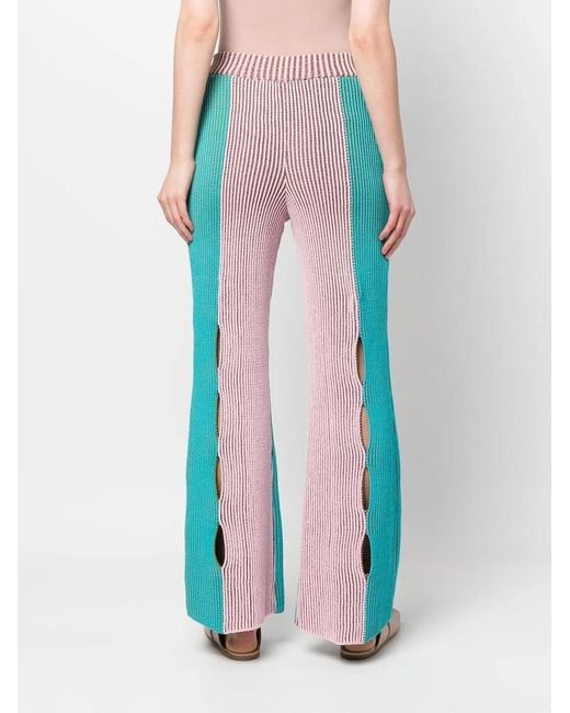 ANDERSSON BELL Blue Striped-Knit Trousers