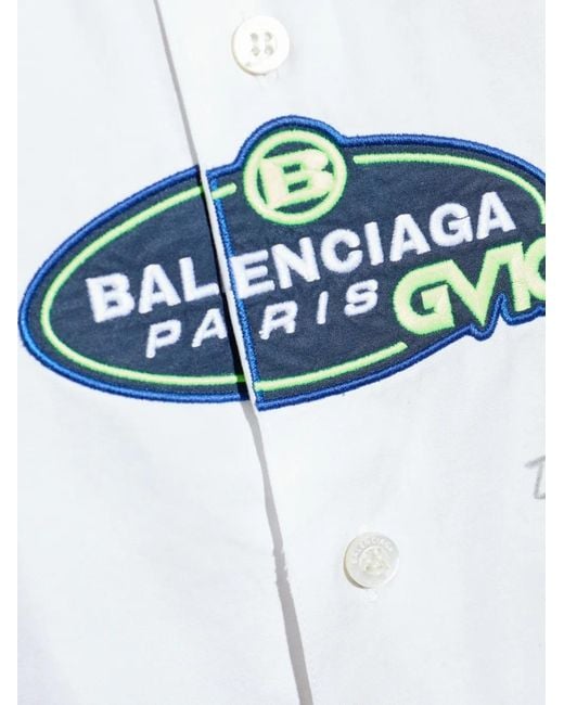 Balenciaga Blue Long-Sleeve Logo Shirt for men