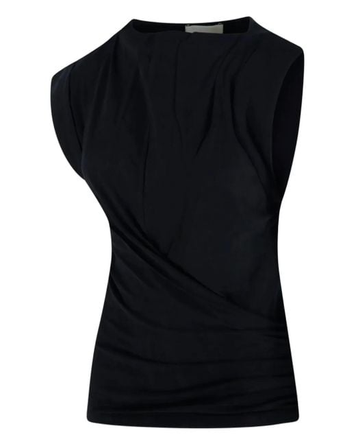 Isabel Marant Black Maisan Draped Cap-Sleeve Top