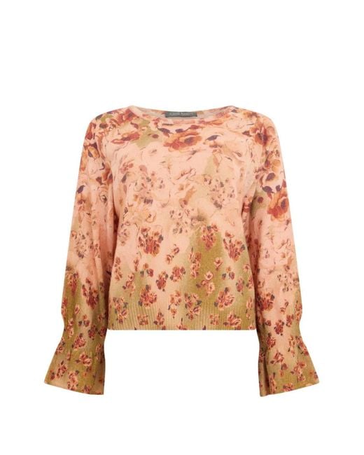 Alberta Ferretti Pink Floral-Print Flared-Sleeve Sweater
