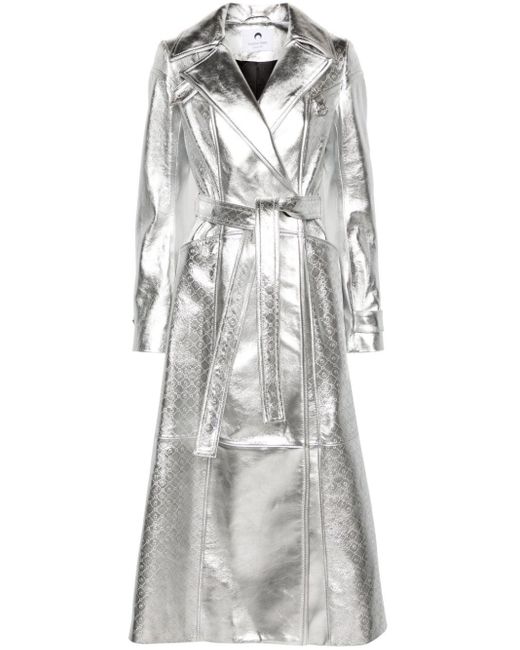 MARINE SERRE Gray Moonogram-debossed Laminated-leather Trench Coat