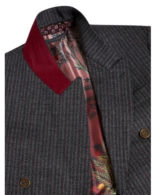 Etro Black Striped Double-Breasted Blazer for men