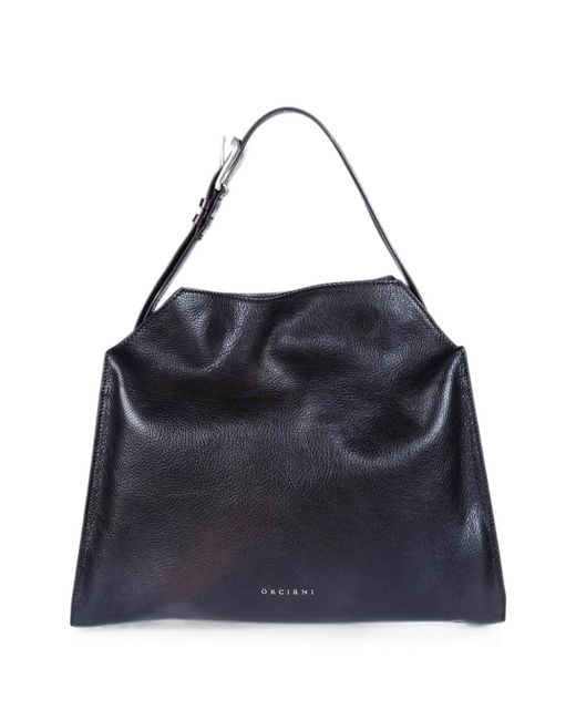 Orciani Blue Trinity M Lagoon Grained Leather Shoulder Bag
