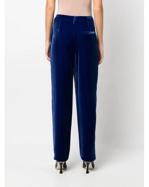 Giorgio Armani Blue Straight-Leg Velvet Trousers