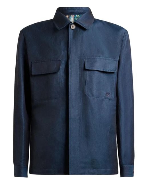 Etro Blue Cashmere And Wool Cloth Overshirt for men