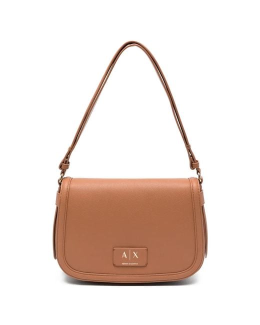 ARMANI EXCHANGE Brown Logo-Patch Shoulder Bag
