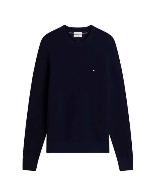 Tommy Hilfiger Blue Waffle-Knit Crew-Neck Sweater for men