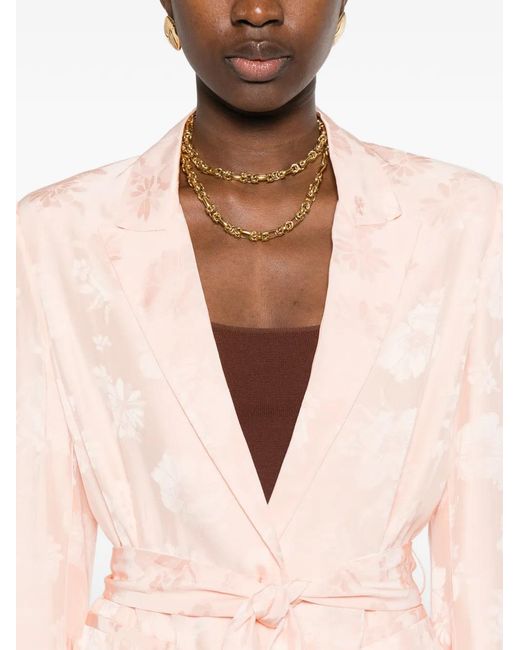Forte_forte Pink Floral Belted Blazer
