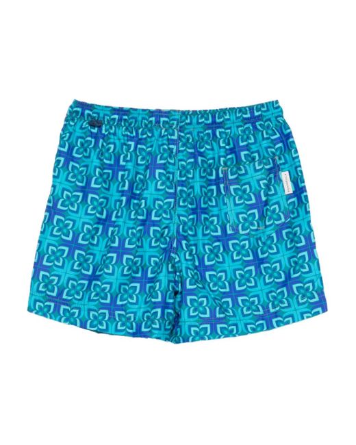 Peninsula Blue Geometric-pattern Swim Shorts for men