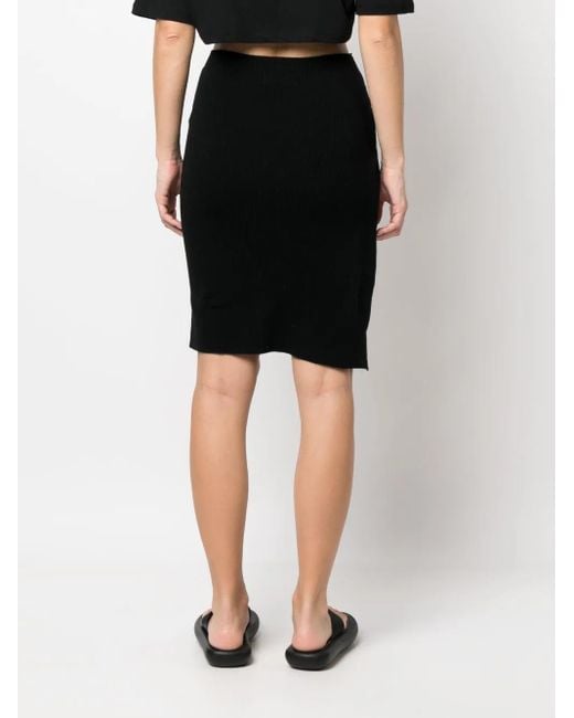 Laneus Black Ribbed-Knit Asymmetric Midi Skirt