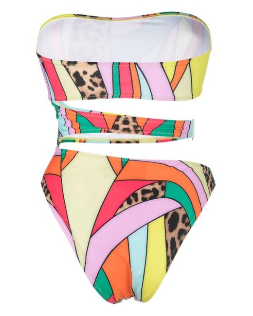 Philipp Plein Green Patchwork-Print Monokini