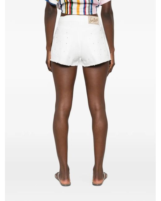 Mc2 Saint Barth White Musa Crystal-Embellished Shorts