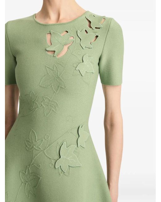 Oscar de la Renta Green Ivy Cutout Embroidered Minidress