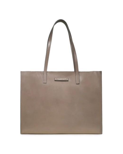 The Bridge Brown Logo-Plaque Leather Tote Bag