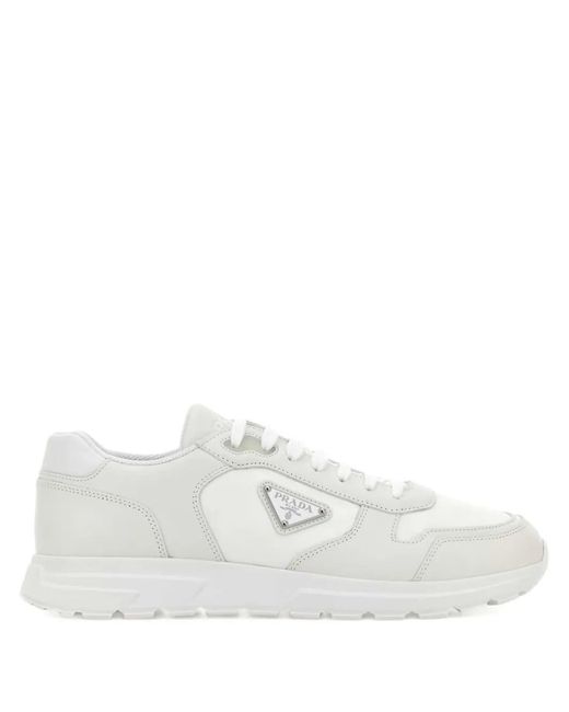 Prada White Prax 2.0 Re-Nylon And Leather Sneakers for men