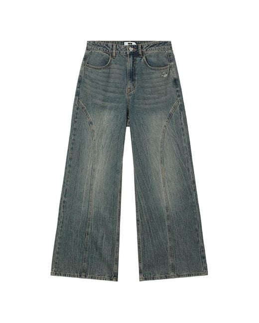 Izzue Gray Seam-Detail Wide-Leg Jeans