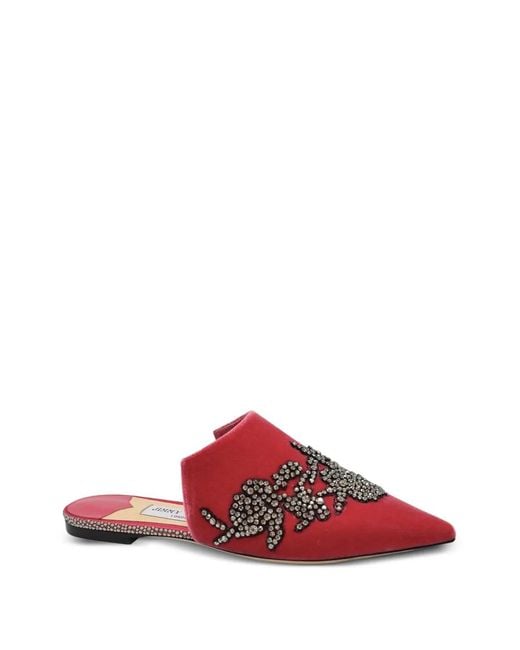 Jimmy Choo Red Rachel Crystal-Embellishment Mules