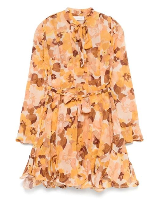 Zimmermann Orange Balance Lantern Mini Dress