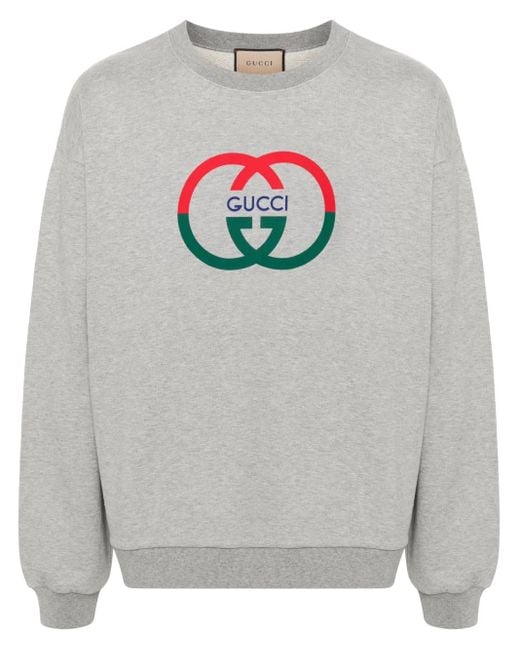 Gucci Gray Interlocking G-print Crewneck Cotton-jersey Sweatshirt for men