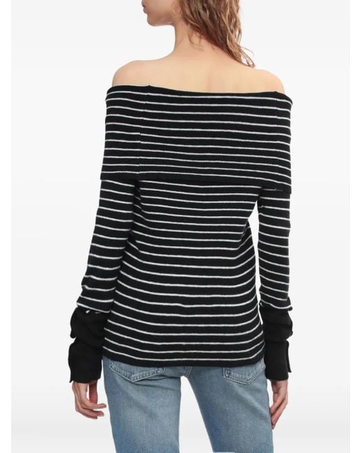 Free People Black Off-shoulder Striped Sweater