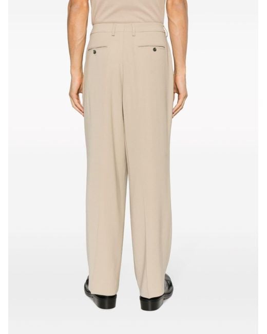 AMI Natural Straight-leg Pleat-detail Trousers for men