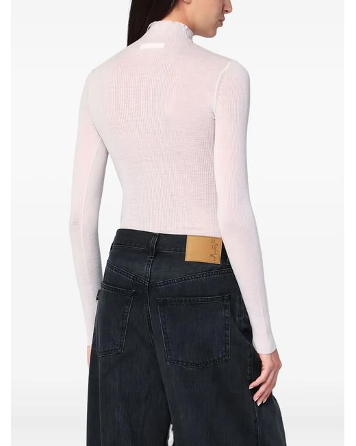 6397 White Roll-Neck Ribbed Sweater