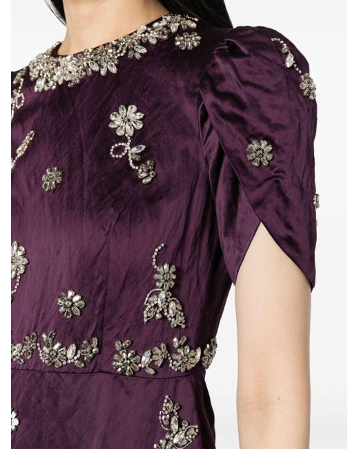 Erdem Purple Floral-embellished Satin Column Gown