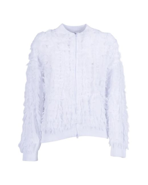 Kangra White Fringe-Detail Bomber Jacket