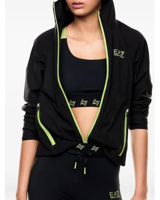 EA7 Black Hooded Zip-Front Jacket