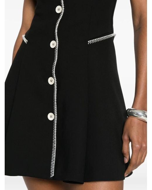 Stine Goya Black Whipstitch-Trim Button-Up Mini Dress